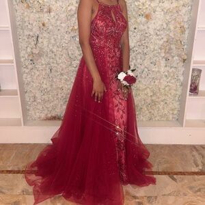 Long red prom dress